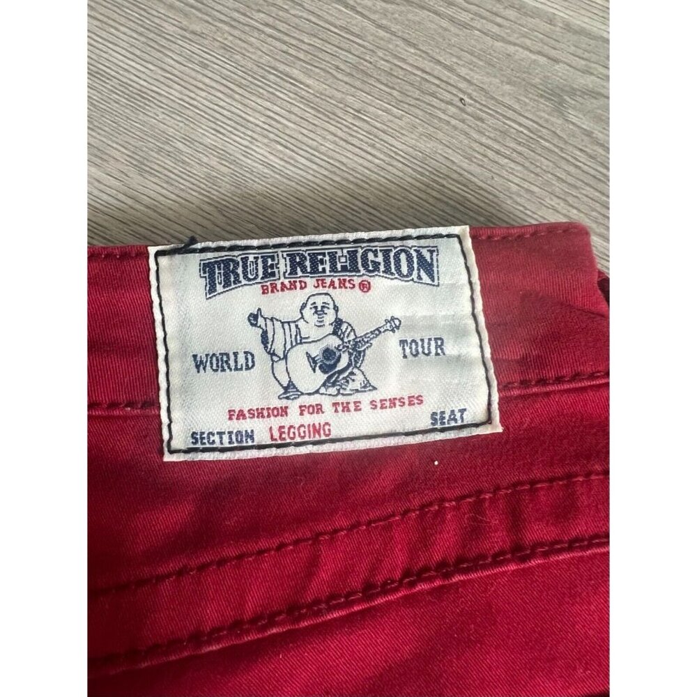 True Religion Swarovski Crystals Logo Leggings Red Skinny Jeans Size 26 - Picture 9 of 11